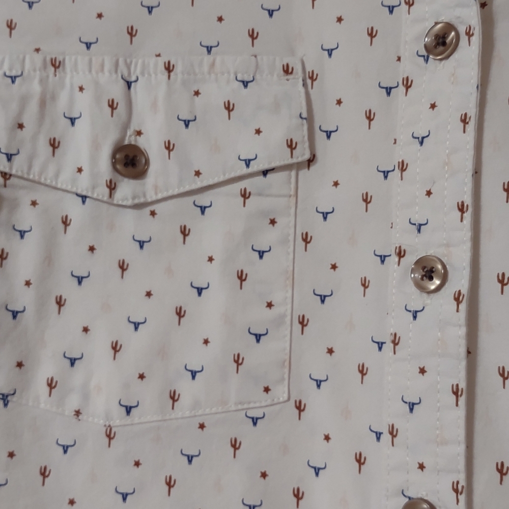 Rank 45 White Printed Button-Up Cotton Long Sleeve Shirt Medium - Picture 4 of 10
